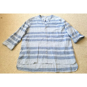 NWOT Mens Shirt-BATELA-blue/white striped linen button-up nautical-EU 46 (US 36)